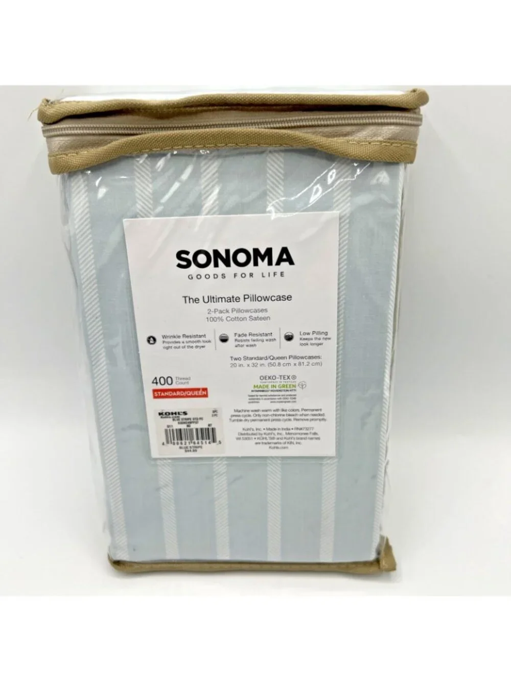 Sonoma Ultimate Pillowcase Blue Stripe Standard Queen Cotton Sateen Kohls